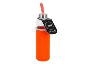 Botella de borosilicato 500 ml con funda coral en neopreno