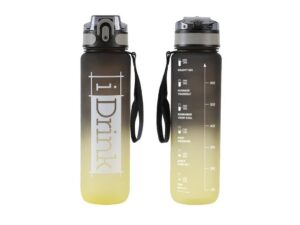 Botella Tritan 1000 ml negra y amarilla