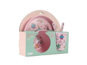 Set RPET Kids con Taza, Cuenco, Plato y Cubiertos UNICORN