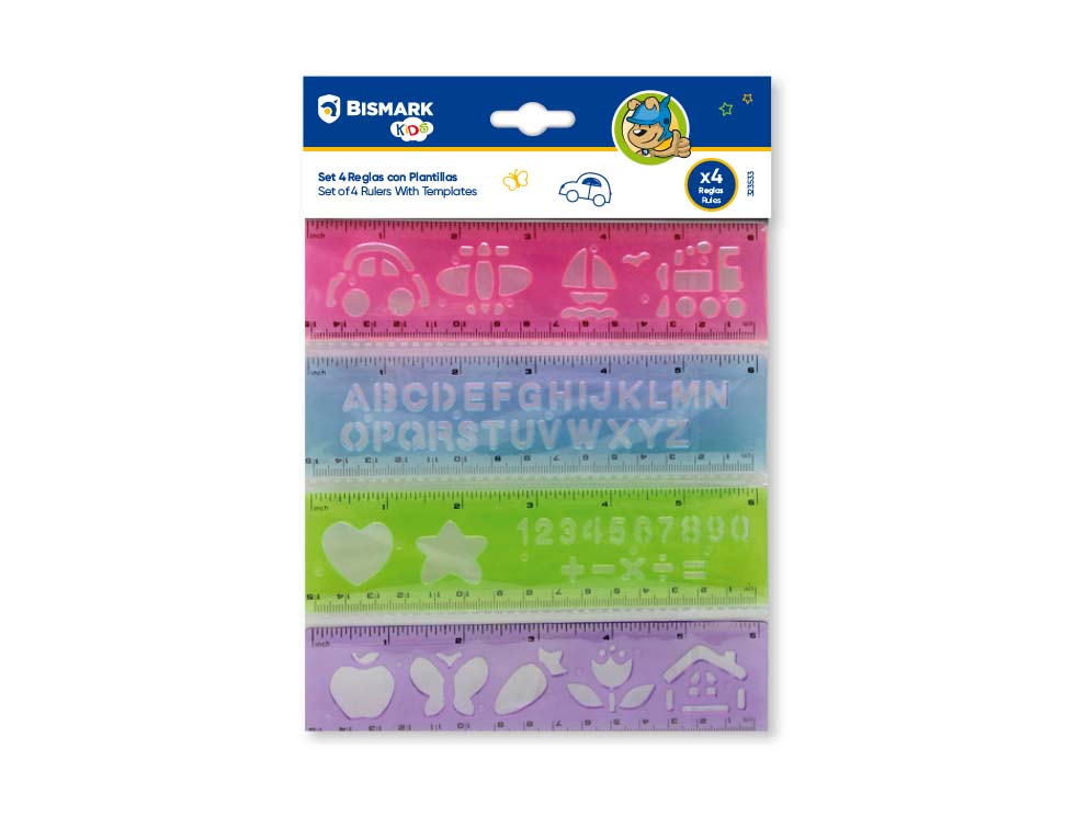 Set 4 Reglas Con Plantilla Dibujos Y Letras