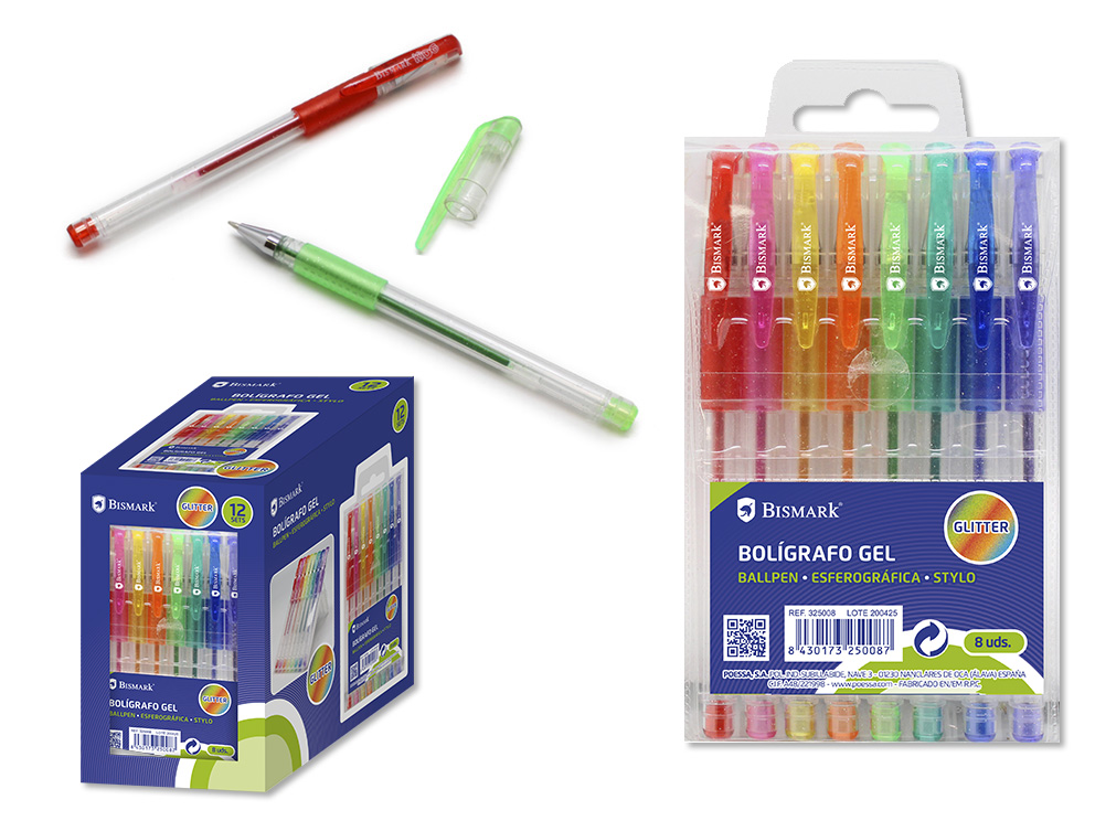 Set 8 Bolígrafos Gel Brillantina
