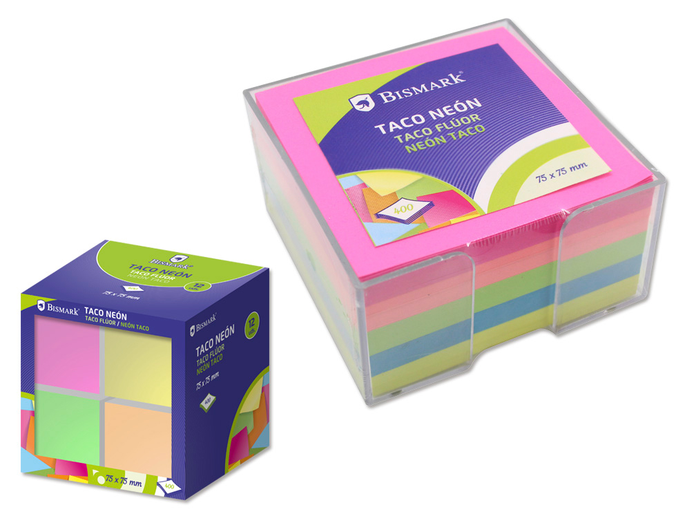 Taco Notas 400 Hojas Neón C/ Caja Pvc