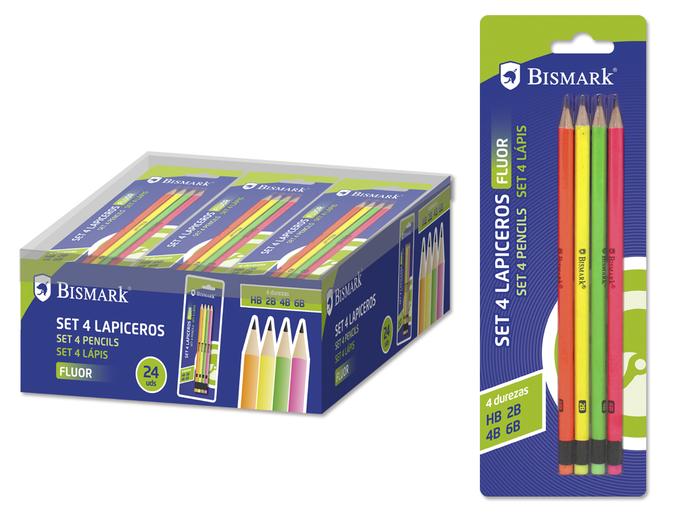 Set 4 Lapiceros Fluor Mina Grafito Hb/2b/4b/6b