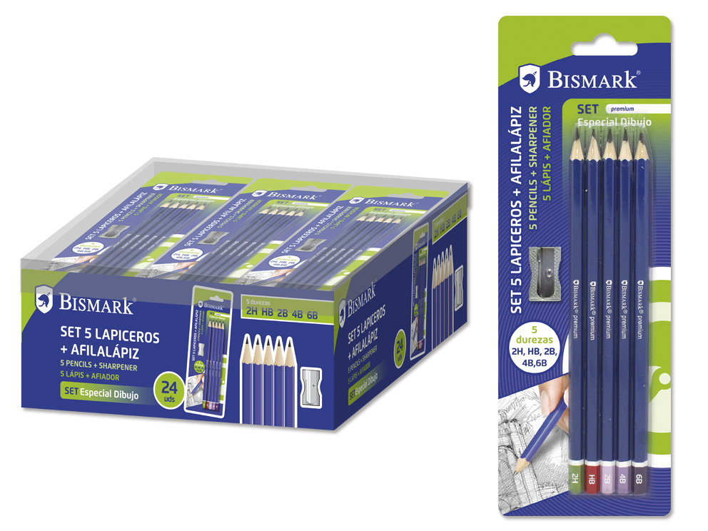 Set 5 Lapiceros + Afilalápiz 2h/Hb/2b/4b/6b Dibujo