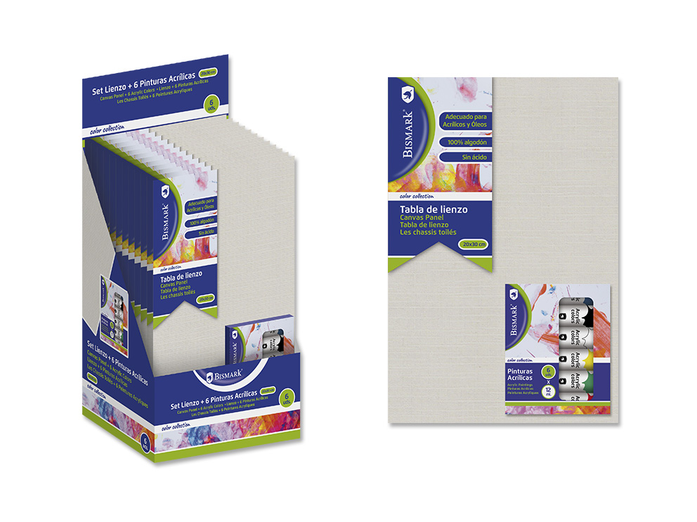 Set Lienzo 20 X 30 Cm Con 6 Pinturas Acrilicas12 Ml