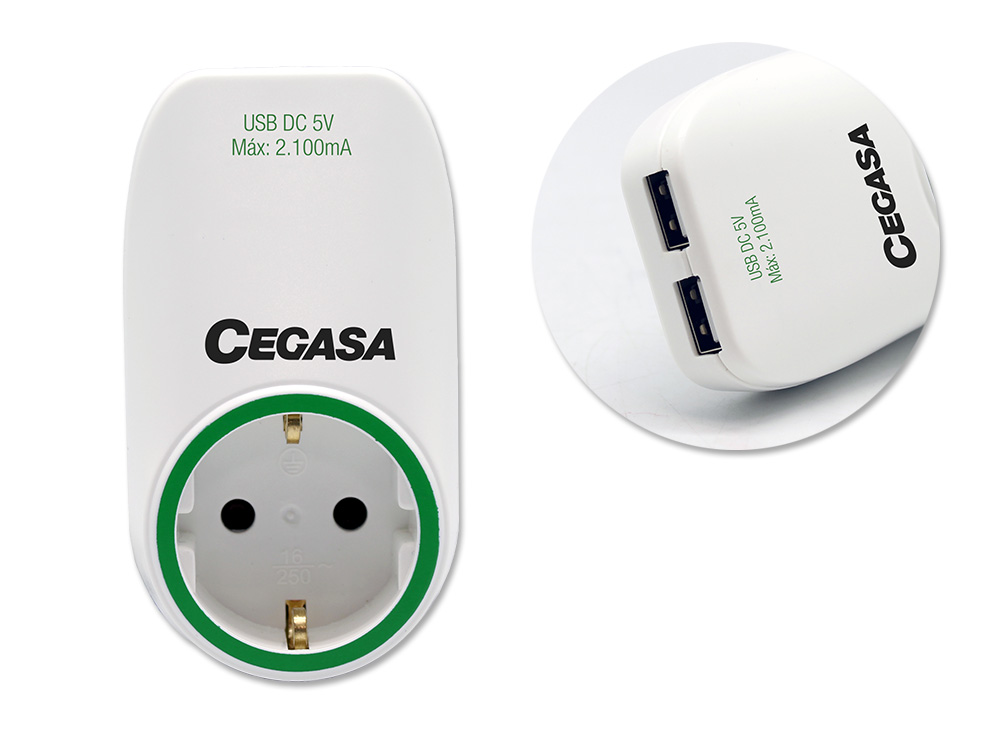 Adaptador Cegasa Schuko + 2 Usb