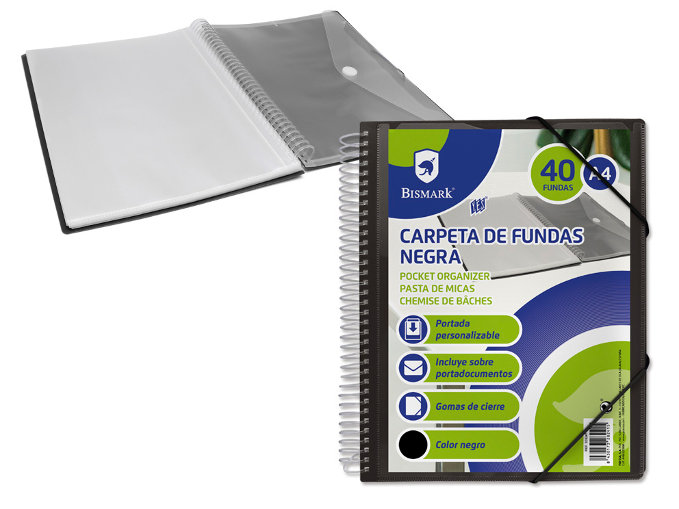 PP Bismark Carpeta Espiral Fundas Negro ( 40 F)