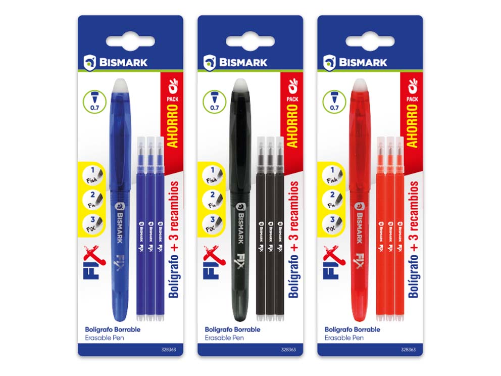 Bolígrafo Bismark Borrable C/Capuchón 0,7 mm B-110 + 3 Recambios
