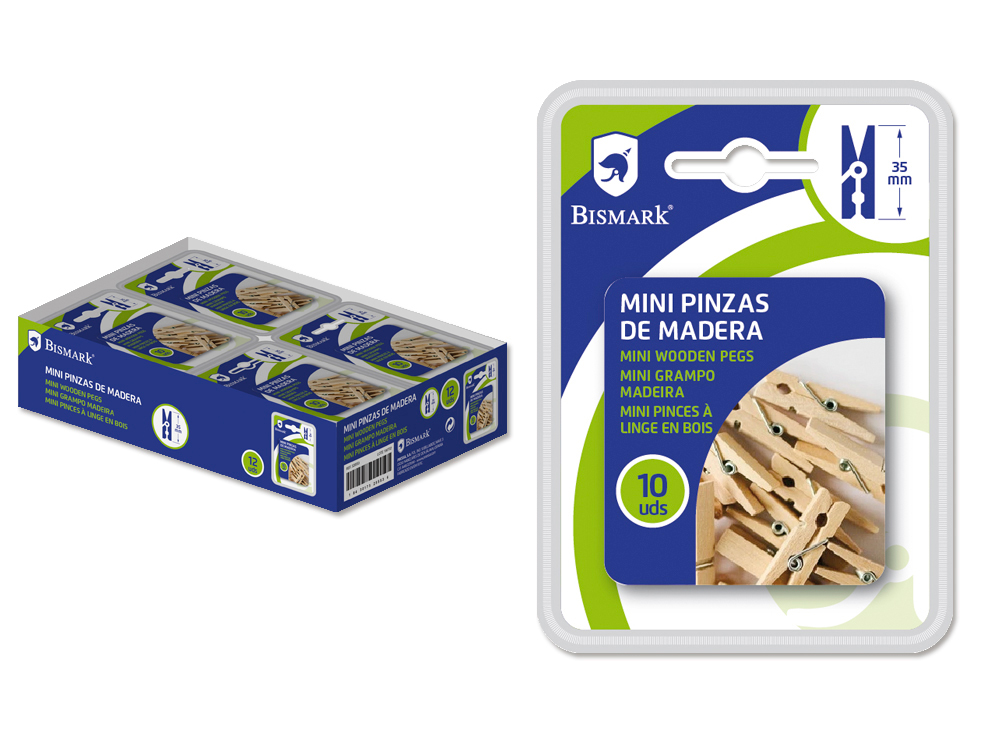 Bismark Mini Pinza Madera 35 mm. 10 Pcs. Doble Blister