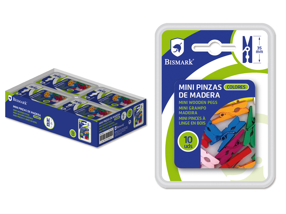 Bismark Mini Pinza Madera Color 35 mm. 10 Pcs. Doble Blister