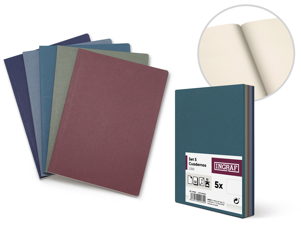 SETS 5 CUADERNOS KRAFT LISO