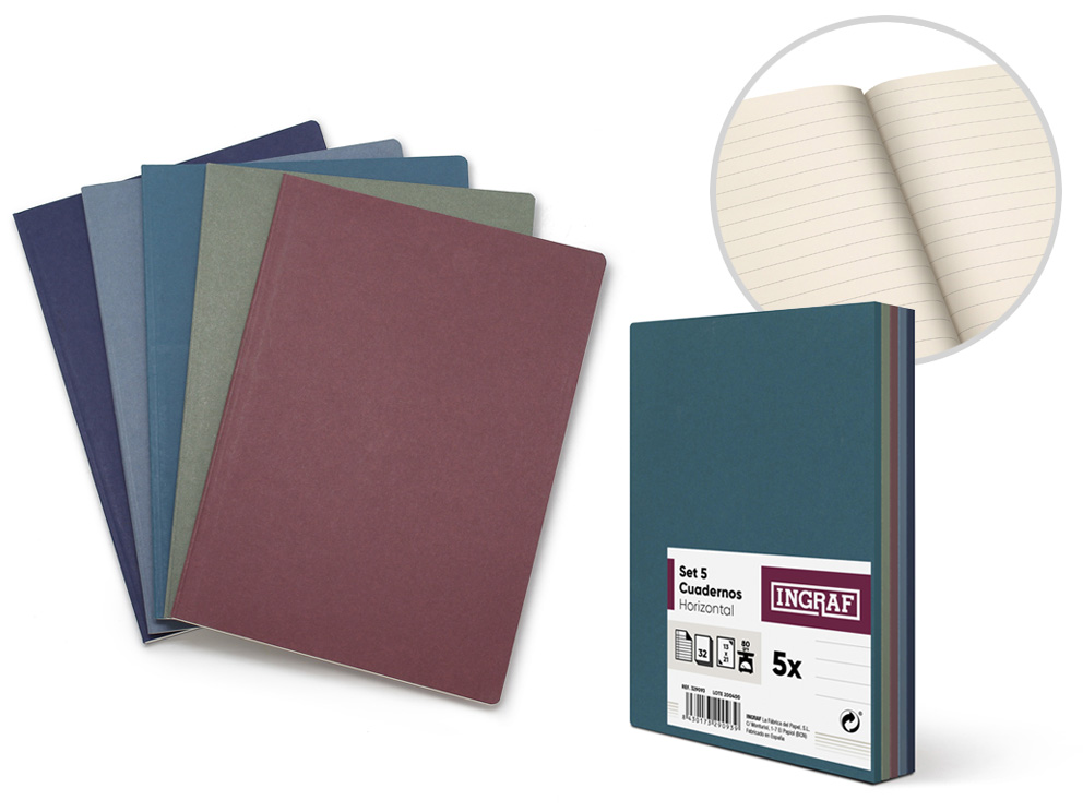 SETS 5 CUADERNOS KRAFT COLOR RAYADO