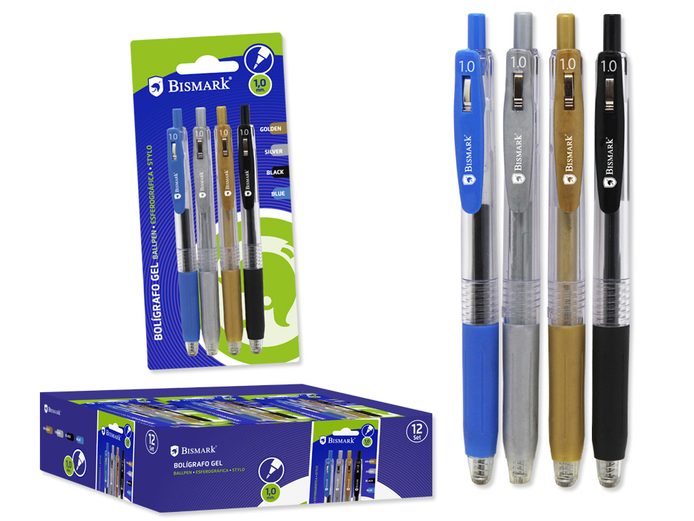 Boligrafo Gel 1.0mm Oro/Plata/Negro Set