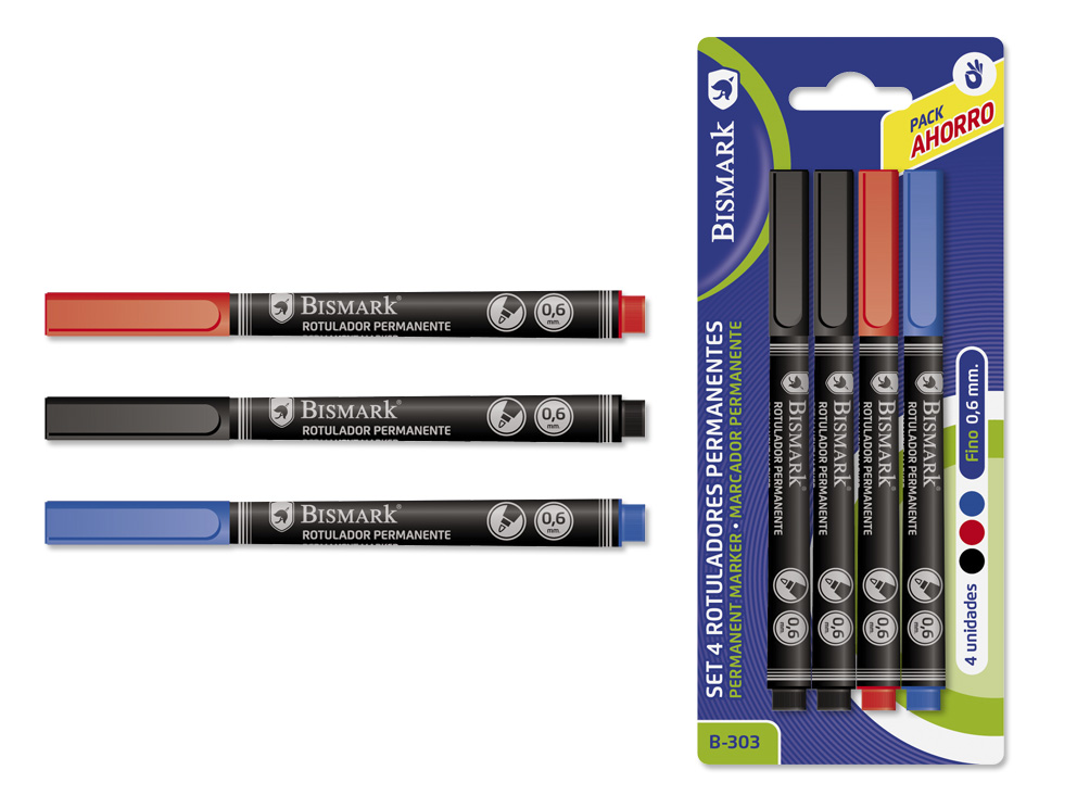 Rotulador Perm. F. 0,6 Mm. Bismark Set 4 Unidades