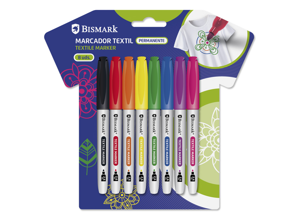 Rotulador Permanente Textil Set 8 Colores Vivos