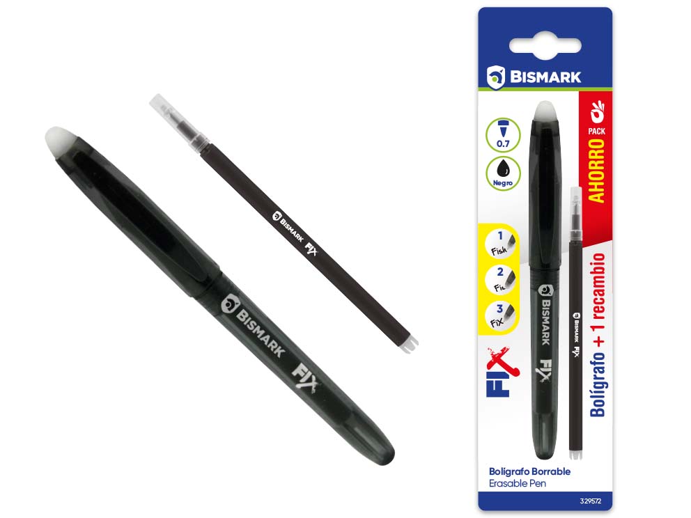 Boligrafo Borrable Bismark C/Cap+1 Recam .Negro
