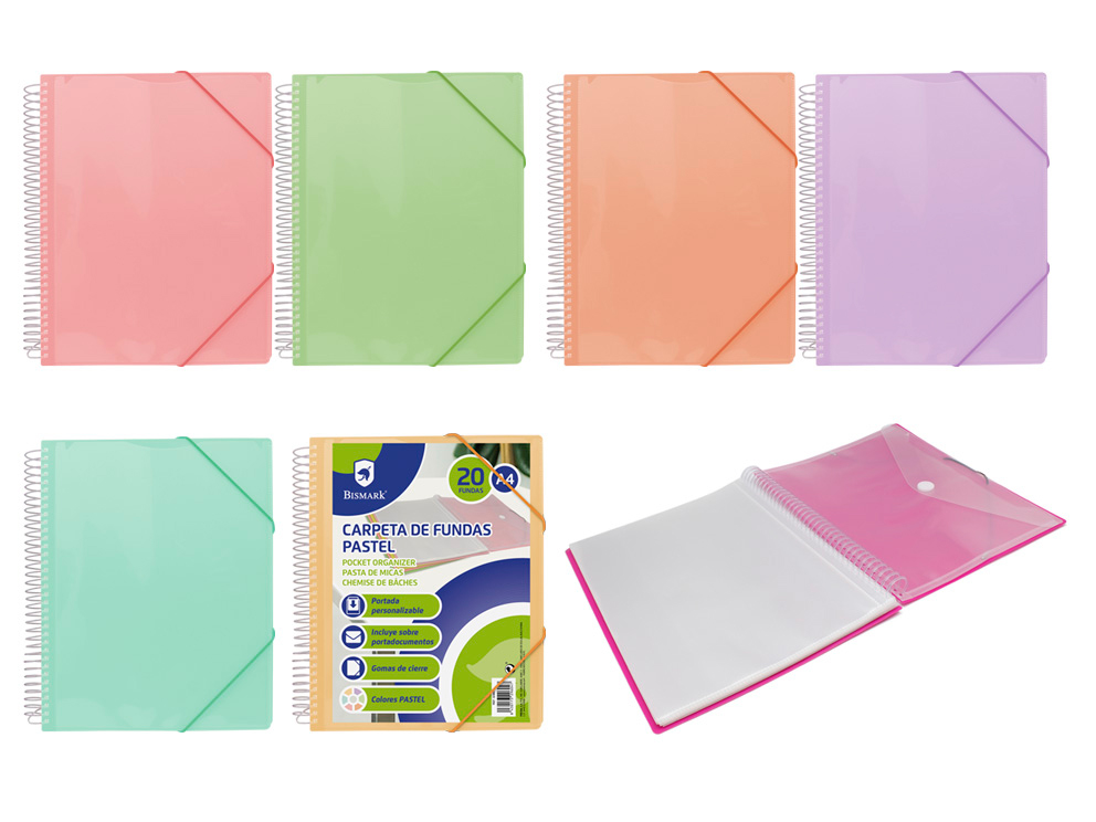 Pp Bismark Carpeta Espiral 20 Fundas Pastel.