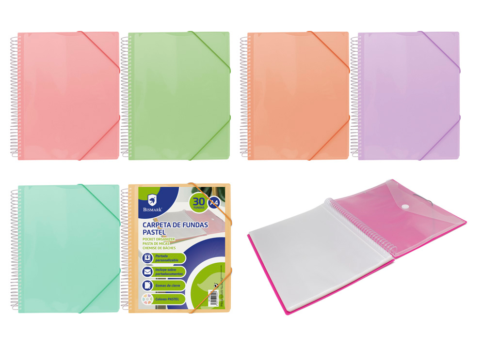 Pp Bismark Carpeta Espiral 30 Fundas Pastel
