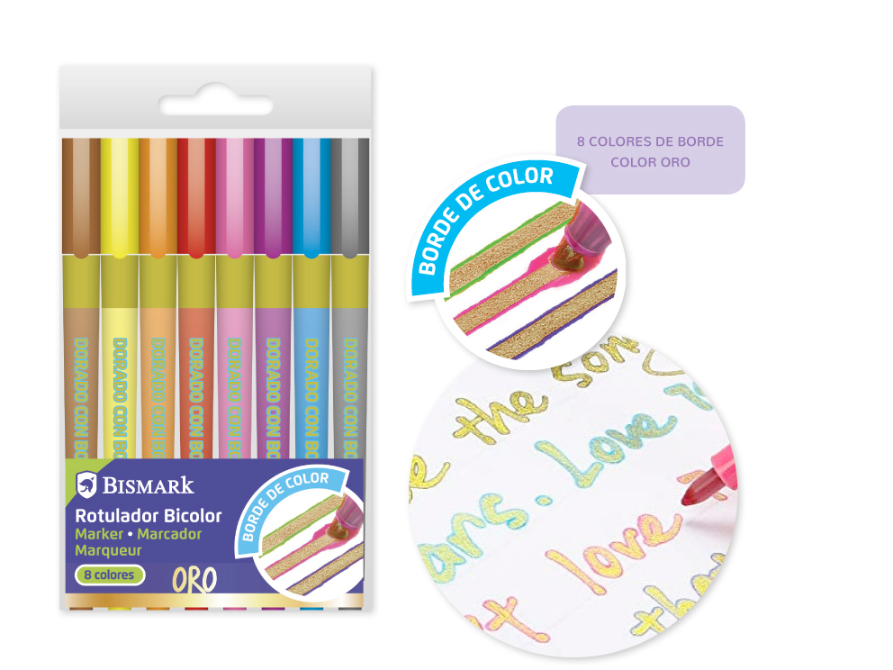 Rotulador Bicolor Oro + Neón-Pastel 8 uds.