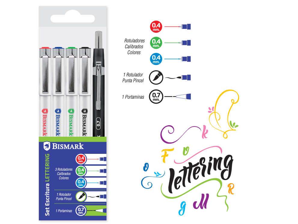 Rotuladores colores+portaminas dibujo-Lettering