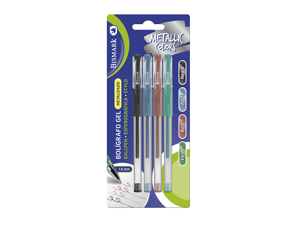 Boligrafos gel metalizados azul/negro/rojo/verde