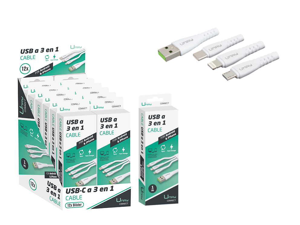 CABLE CARGADOR USB A 3 EN 1