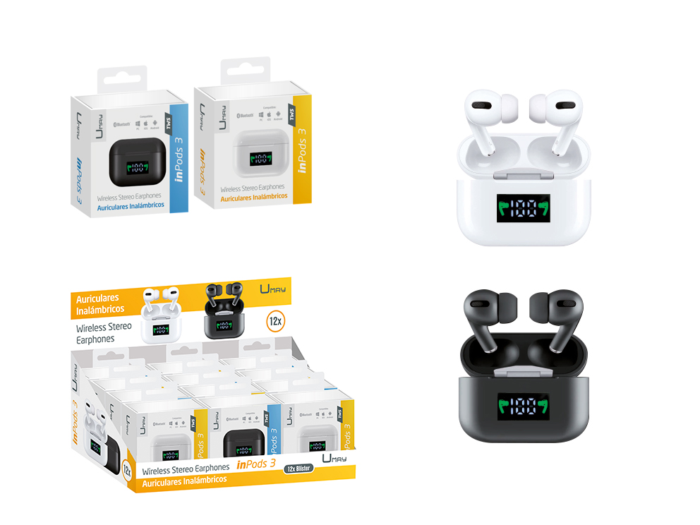AURICULARES BLUETOOTH CON CAJA CARGADOR