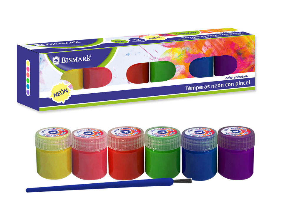 Témperas 15 Ml Con Pincel 6 Colores Neon