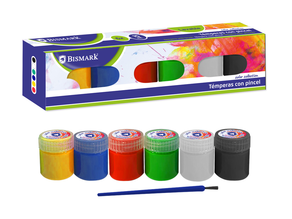 Témperas 15 Ml Con Pincel 6 Colores Basicos
