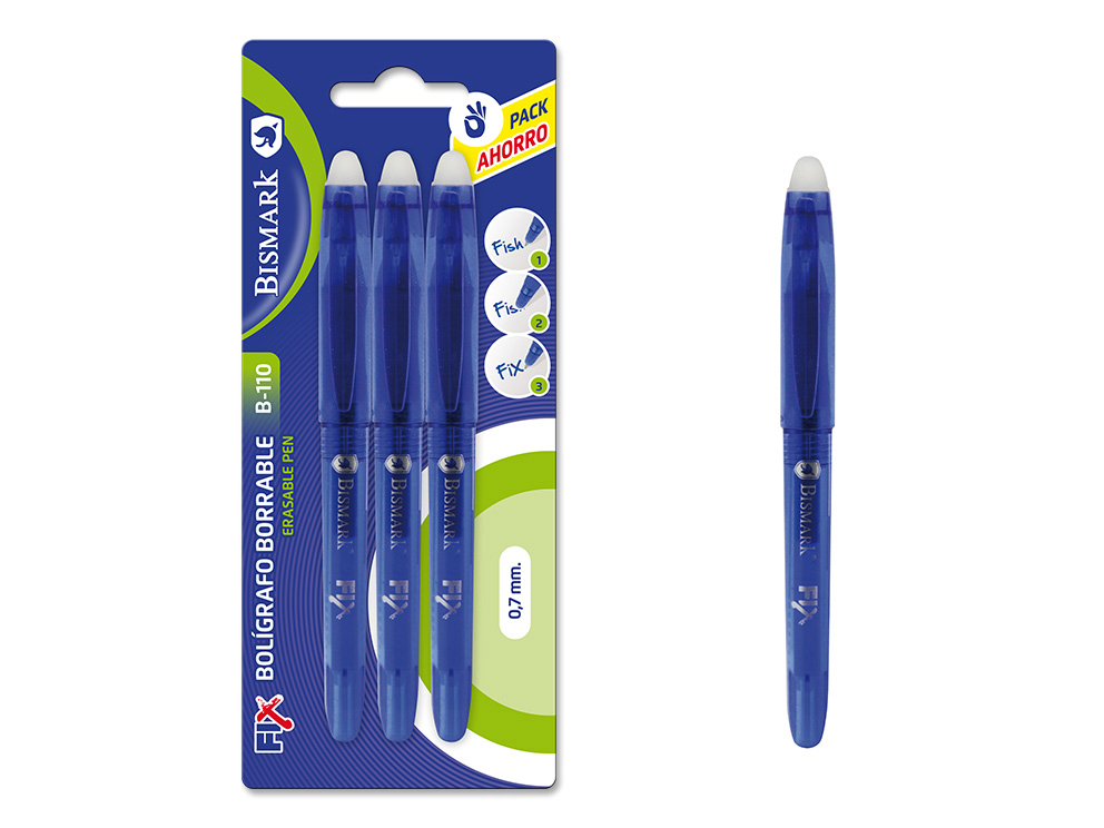 Boligrafo Bismark Borrable C/Cap Azul Bl3
