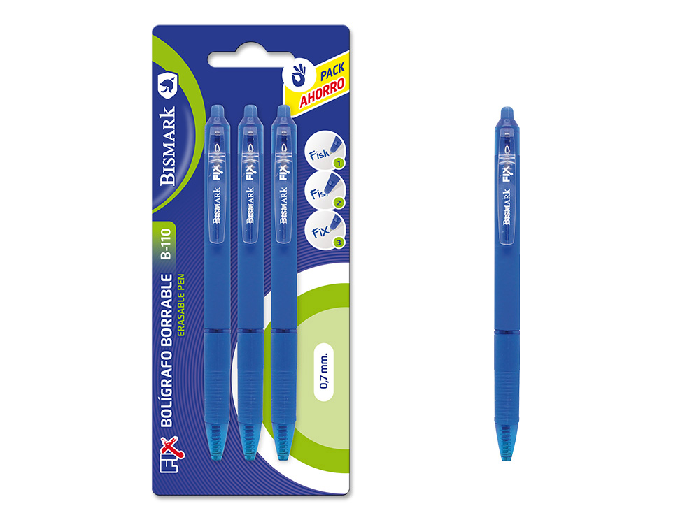 Boligrafo Bismark Borrable C/Clip Azul Bl3