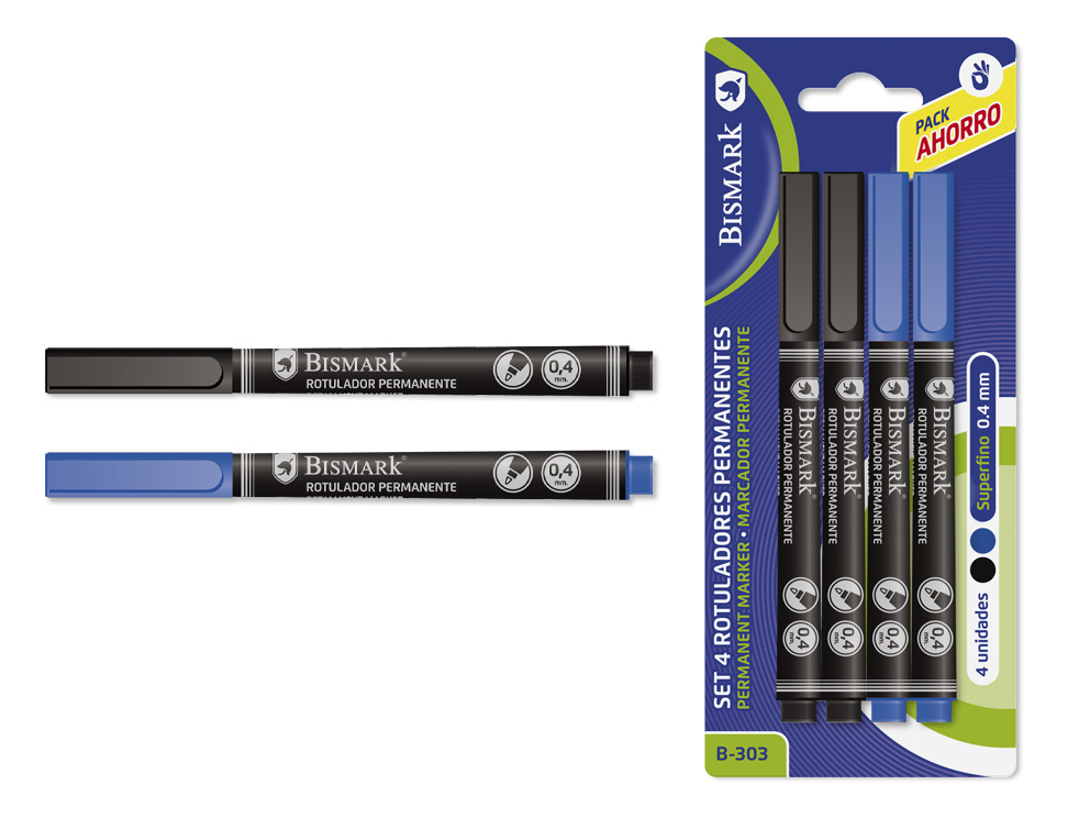 Rotulador Perm. F. 0,4 Mm. Bismark Set 4 Unidades